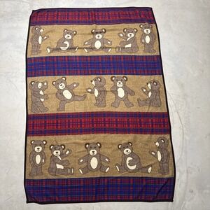 Vintage San Marcos Teddy Bear Plaid Throw Stadium Blanket 55" X 78" Art Nature